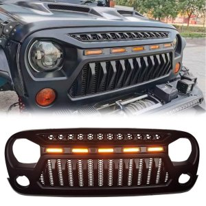 Wrangler JK / JL / Gladiator JT Mesh Grill with LED Lights - Full Front Grille (Matte Black)
